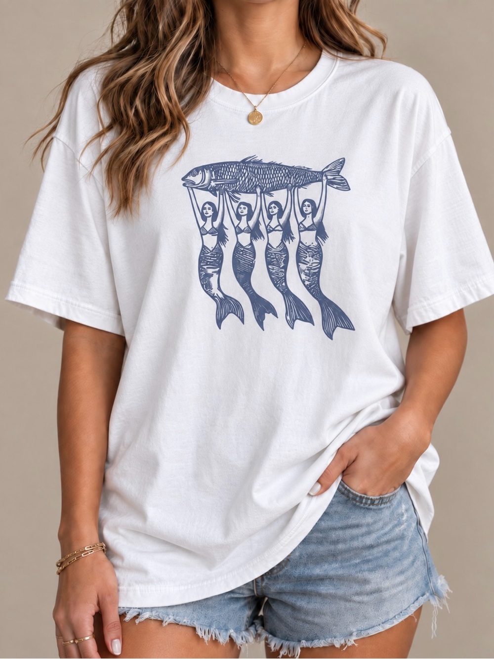 Mermaids Giant Fish Sirencore Coastal Aesthetic Statement Womens Graphic Tee